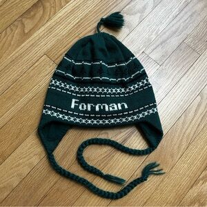 NWOT Vermont Originals 100% Wool Forman Fair Isle Green Knit Beanie w/ Tie